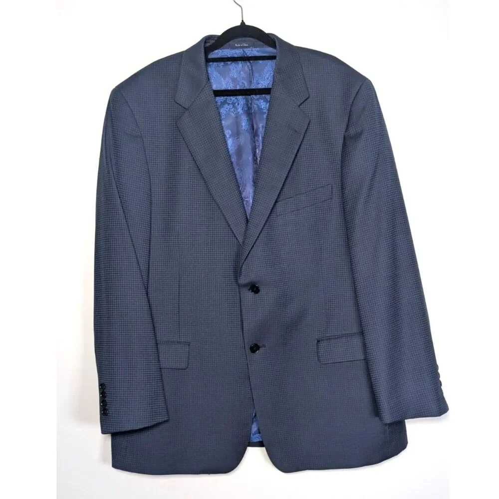 Turnbury 44R Navy Micro Check 100% Wool Sport Coat Blazer Old Money Preppy